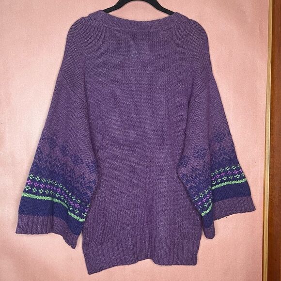 Old Navy Fair Isle Wide Sleeve V neck Sweater kangaroo pocket Vintage XL - Picture 6 of 7